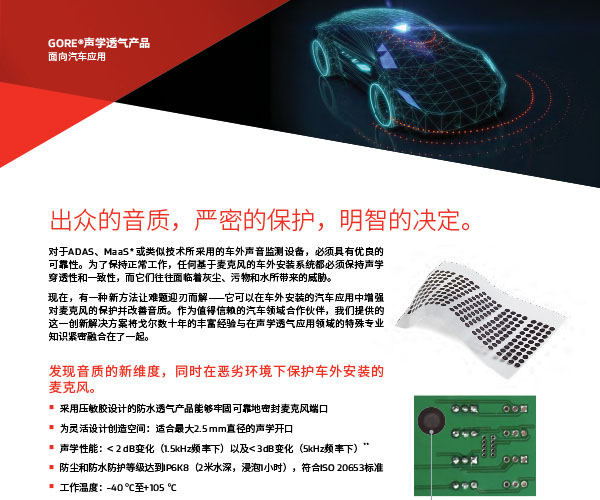 面向汽車應(yīng)用的聲學透氣產(chǎn)品